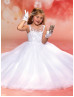 White Beaded Lace Tulle Floor Length Flower Girl Dress Ball Gown